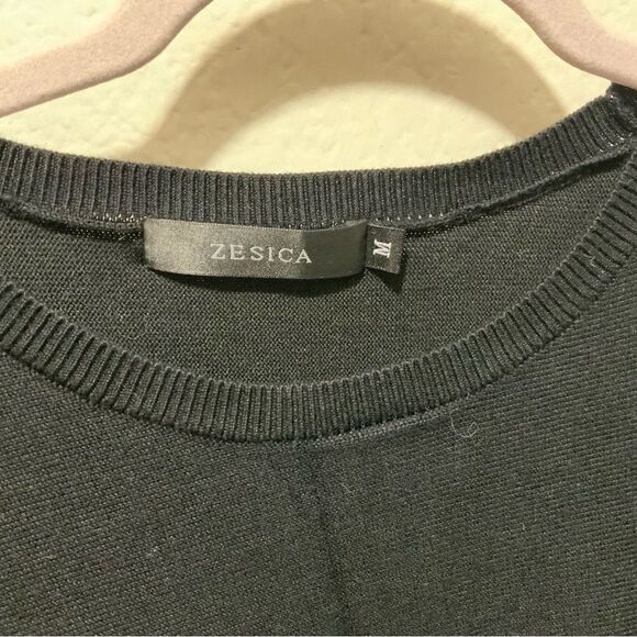 ZESICA Size Medium Black Loose Dolman Sleeve Crewneck Sweater Slight Crop 18" - Picture 5 of 8